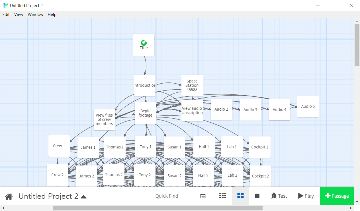Screenshot of Twine, an app for creating interactive stories